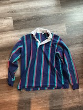 Vintage Izod Lacoste Rugby Polo Shirt Mens Medium Vertical Striped 80s 90s USA picture