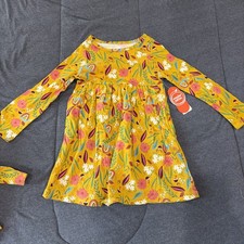 Wonder Nation Girls 4T Yellow Floral Long Sleeve Cotton Dress Pockets NWT picture