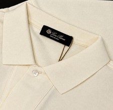Loro Piana Open Neck Polo Shirt Men’s Size Large Short Sleeve Cream Button Polo picture