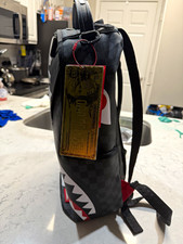 Sprayground Shark Mouth Checkered Backpack Black/Silver w/ Red White picture