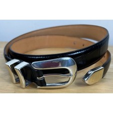 VTG Brighton Onyx Belt Mens 38 Black Crocodile Embossed Leather Silver Hardware picture