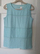 Talbots Blue Solid Round Neck Knit Embroidered Tank Top Women’s S picture