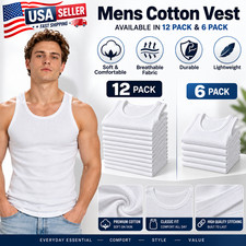 6-12 Pack Mens Premium Cotton Tank Top A-Shirt Undershirt Tagless Gym Tank USA picture