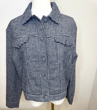 Cupcakes and Cashmere Navy Houndstooth Cropped Wool Blend Jacket M NWT picture