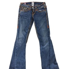 True Religion Joey T Jeans Womens 27 Twisted Leg Double Stitch Orange Vintage picture