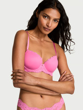 VS Dream Angels Smooth & Lace Lightly Lined Demi Bra Sz 36C NWT - Hot Pink picture