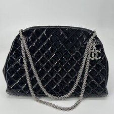 Chanel Just Mademoiselle Medium Black Quilted Patent Chain Bowling Shoulder Bag picture