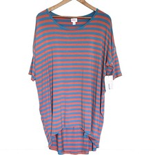 NWT Lularoe Tunic Women’s Large Blue Orange Striped High Low Short Sleeve Top picture