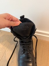 Prada Monolith Leather & Nylon Combat Boots Removable Pouches Women's EU36 Black picture