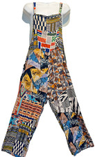 Nwt SACRED THREADS funky floral hippie rayon OVERALLS ROMPER JUMPSUIT JUMPER S/M picture
