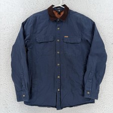 Volcom Work Jacket Mens Medium Blue Canvas Quilted Button Front Corduroy Lined picture