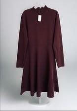 Ann Taylor NWT Burgundy Mock Neck Long Sleeve Fit & Flare Skater Dress Size S picture