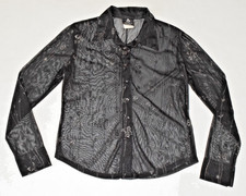 Vintage Top Anxiety Cafe Size L 90s Sheer Black Silver Glitter Flowers Made USA picture