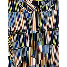 zara Geometric Abstract Vertical Stripe Blouse V-Neck Medium picture