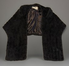Vintage El Randi Black Genuine Fur Shawl Stole Hidden Pockets Satin Line #1014 picture