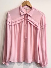 Maje Women's Light Pink Tie-Neck Layered Shoulder Blouse picture