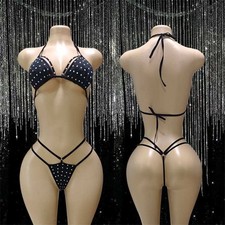 Sparkly Rhinestone Bikini Set Exotic Dancewear Stripper Outfit picture