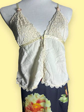Vintage 70s Naughty Marietta Vintage Ivory Lace Camisole Top w/Adjustable Straps picture