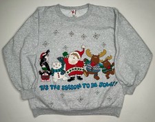 Vintage EZL Tis The Season Christmas Puff AOP Crew Sweatshirt 90’s - XL picture