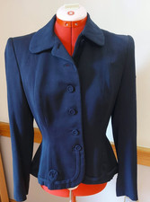 VTG 1940s Juillard Planeteen Navy Blue Wool Tailored Jacket with Loop Peplum picture