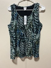Chico’s Sleeveless Abstract Tank Size M Blue Green Black NWT picture