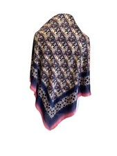 Y15# Authentic GALLIANO Silk Scarf Plaid Swan Floral Navy Blue Pink Ombre Shawl picture
