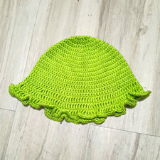 Handmade Green Crochet Women Bonnet Hat With Ruffle Brim picture
