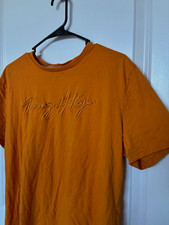 Tommy Hilfiger Men’s Orange Solid Embroidered Logo Crew Neck Tee Size L picture