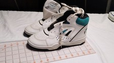 Vintage 1980s FORCE High-Top Basketball Shoes White Teal Men's 9 Deadstock picture