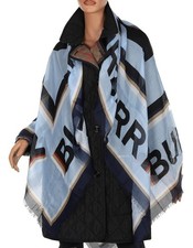 NEW BURBERRY LUXURY BUBBLEGUM BLUE MODAL LOGO OVERSIZED SCARF WRAP SHAWL picture