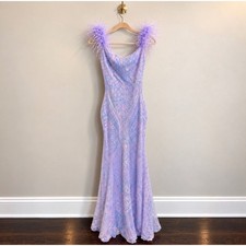 Adyce Lavender Sequin Feather Mermaid Gown Purple Formal Dress Small picture
