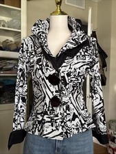 Design Todays Women's Black White Short Collared Button Jacket S Long Sleeve picture