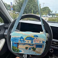 Sol and Mer Multicolor Scenic Beaded Shoulder Bag Magnetic Closure Blue Strap picture