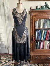 Vintage 1970s 80s Black Sheer Lace Slip Dress Nylon Lingerie Boudoir Goth S/M picture