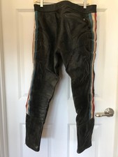 Vintage 70s Leather Motocross Pants Red White & Blue Stripes w/ Chest Protector picture