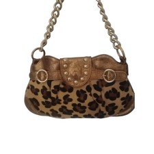 Caterina Lucchi Italy Leopard Calf Hair Metallic Gold Studded Chain Shoulder Bag picture