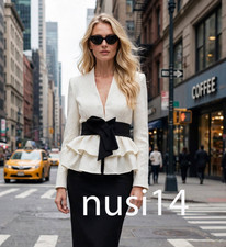 ZARA NEW WOMAN BELTED PEPLUM BLAZER JACKET OYSTER WHITE XS-XL 7993/123/251 picture