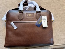 Polo Ralph Lauren Men's Brown Pebbled Leather Commuter Laptop Bag Briefcase picture