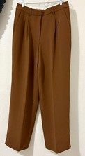 ARITZIA WOMEN'S THE EFFORTLESS PANTS CURVED-FIT PLEATED CREPETTE BROWN 12 NEW picture