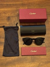 Cartier CT0010S 001 Round Sunglasses 48mm Black Gold Frame Green Lens w/Box New picture