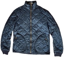 Burberry Brit Navy Blue Quilted Jacket Coat Nova Check Lining Womens Size M picture