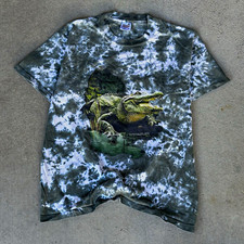Anvil Mens Vintage Green Tie-Dye Alligator T-Shirt VTG 90s Rare Single Stitch M picture