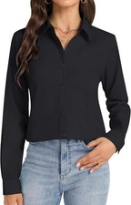 Women's Stretch Poly Blend Button Down Blouse Long Sleeve Tailored Fit picture