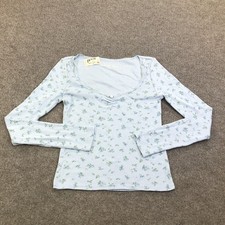 Aeropostale Seriously Soft Shirt Juniors S Blue Scoop Neck Long Sleeve Floral picture