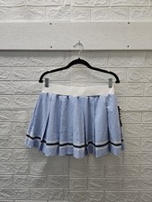 New Gold Hinge Varsity Striped Pleated Tennis Skirt Powder Blue Sz L picture