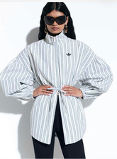 Adidas Originals x ASOS funnel neck shirt with volume sleeves, and blue stripes picture