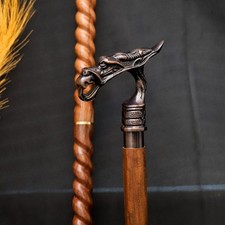 New Vintage Brass Dragon Head Handle Victorian Wooden Walking Stick Cane Gift picture