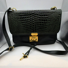 Vintage BALLY Leather Shoulder Bag Green Croc Flap Gold Push Lock With Keys RARE picture
