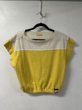 MOTHER Women’s M Yellow White Colorblock Cap Sleeve Round Neck Tee 81301-601 picture