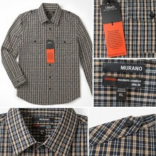 Murano Button Up Shirt Mens XL Black Tan Plaid Slim Fit Ultimate Modern Comfort picture